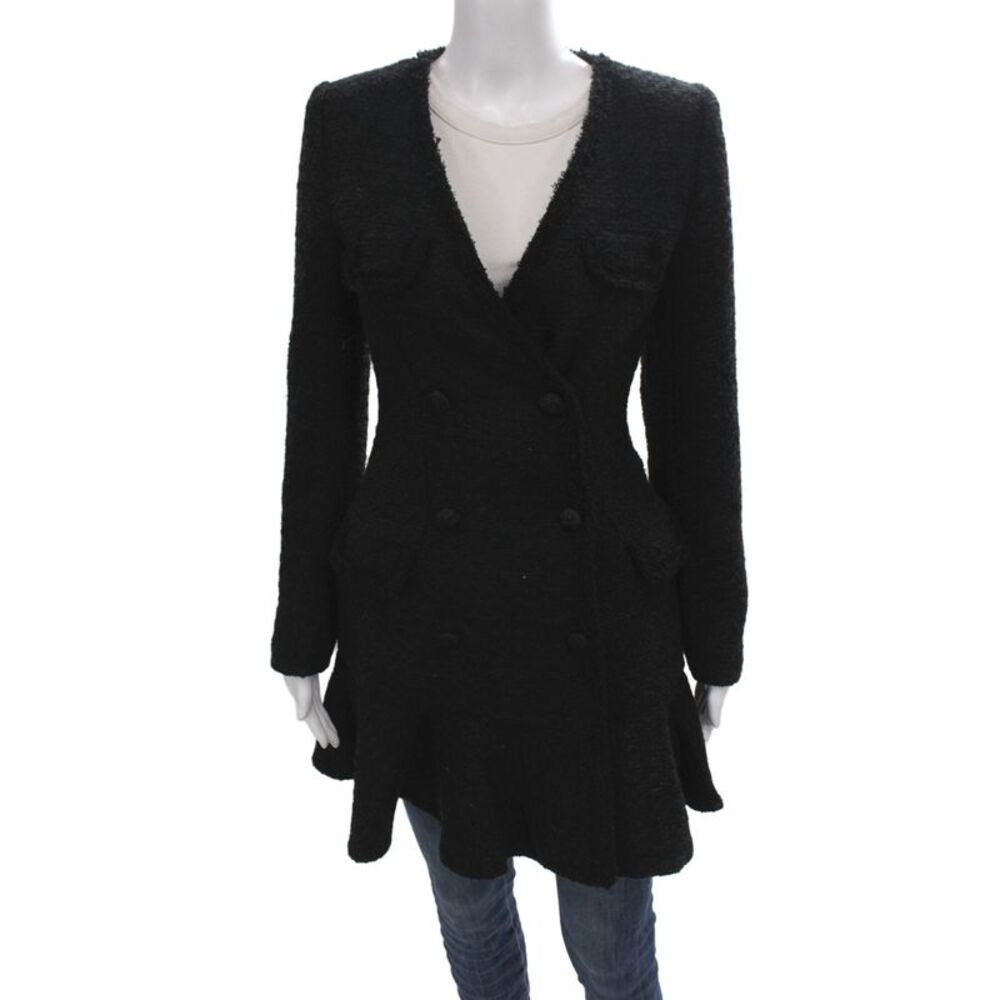 Self Portrait Womens Mini Black Button Coat V-Neck Long Sleeve Size 4